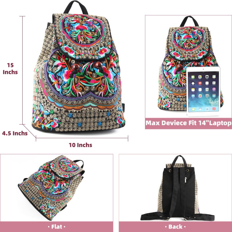 Goodhan Vintage Embroidered Women Backpack Ethnic Travel Handbag Shoulder Bag Large Version - Image 5